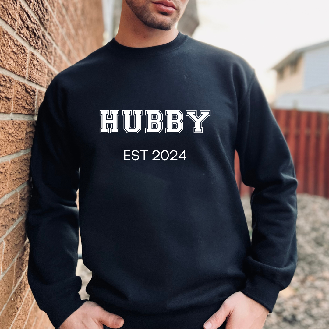Hubby Est 2024 (enter YOUR year) - Varsity font T Shirt
