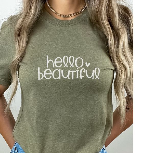 Hello Beautiful T-shirt  Tell someone you think they are beautiful. A great gift for your girlfriend, best friend, mum or yourself!   Our Tees are soft & Comfortable to help you feel cozy and relaxed. They come in several colours and true to fit sizes. (Go up a size for a more oversized, relaxed fit)  Unisex T-shirts - suitable for men and women.
