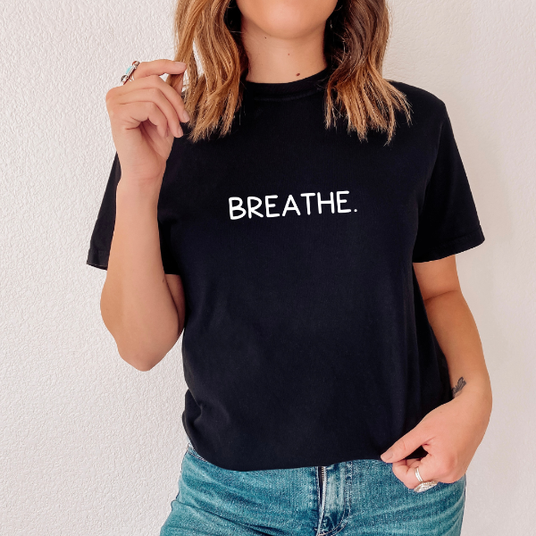 Breathe.  These T-shirts are available to share awareness on Anxiety. In this chaotic world, sometimes it's hard to just breathe.  Our Tees are soft & Comfortable to help you feel cozy and relaxed. They come in several colours and true to fit sizes. (Go up a size for a more oversized, relaxed fit)  Unisex T-shirts - suitable for men and women.  Colours available - White, Black, Indigo Blue, Military Green, Sand, Natural, Navy, Red, or Grey Tee