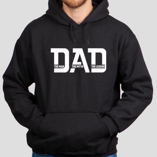 Dad Man myth legend Hoodie    Our hoodies are soft & Comfortable to help you feel cozy and relaxed. They come in several colours and true to fit sizes. (Go up a size for a more oversized, relaxed fit)  Unisex Hoodie - suitable for men and women.  This design is also available on Tees and sweatshirts.