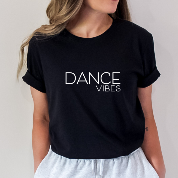 Dance Vibes  Our Tees are soft & Comfortable to help you feel cozy and relaxed. They come in several colours and true to fit sizes. (Go up a size for a more oversized, relaxed fit)  Unisex T-shirts - suitable for men and women.  Colours available - White, Black, Indigo Blue, Military Green, Sand, Natural, Navy, Red, or Grey Tee