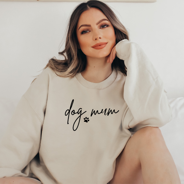 Dog mum paw sweatshirts  Perfect for the dog mama! Various colours and sizes. Design is available on T-shirt, sweatshirt and Hoodie  6 colours - Sand, White, Black, Grey, Pink or Navy 
