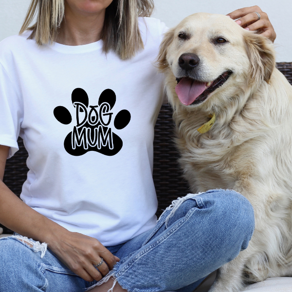 Dog Mum paw print  We have a great selection of dog lover t-shirts available to show your support for mans best friend!  Our Dog mum Tees are soft & Comfortable to help you feel cozy and relaxed. They come in several colours and true to fit sizes. (Go up a size for a more oversized, relaxed fit)  Unisex T-shirts - suitable for men and women.  Colours available - White, Black, Indigo Blue, Military Green, Sand, Natural, Navy, Red, or Grey Tee