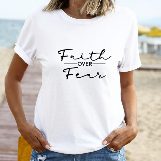 Faith over Fear  Our Tees are soft & Comfortable to help you feel cozy and relaxed. They come in several colours and true to fit sizes. (Go up a size for a more oversized, relaxed fit)  Unisex T-shirts - suitable for men and women.  Colours available - White, Black, Indigo Blue, Military Green, Sand, Natural, Navy, Red, or Grey Tee  Details  Semi-fitted 100% Ring Spun Cotton - so soft Preshrunk jersey knit S-XL Available in various colours, see other lisitngs