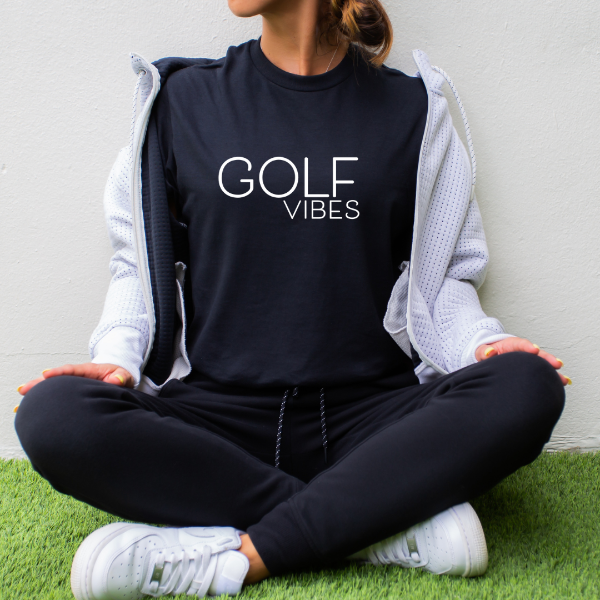 Golf Vibes  This 'Golf Vibes' T-shirt is a great tee to express your love of golf everyday!  Our Tees are soft & Comfortable to help you feel cozy and relaxed. They come in several colours and true to fit sizes. (Go up a size for a more oversized, relaxed fit)  Unisex T-shirts - suitable for men and women.  Colours available - White, Black, Indigo Blue, Military Green, Sand, Natural, Navy, Red, or Grey Tee
