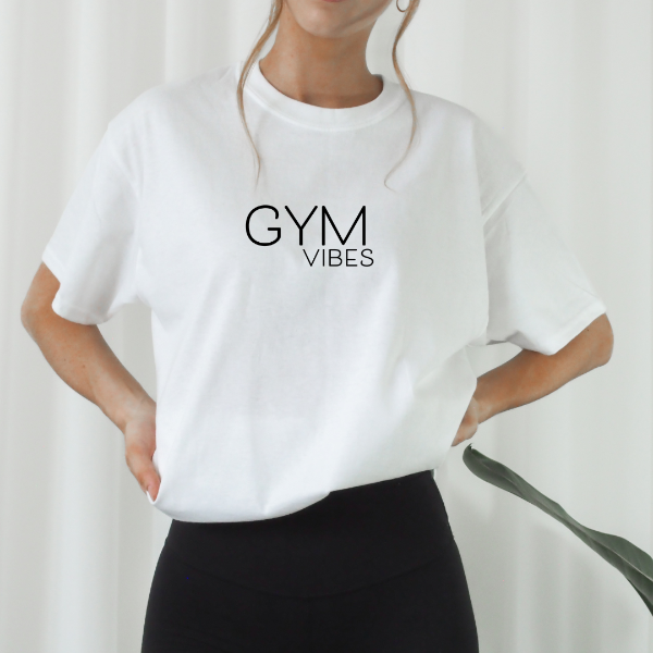 Gym Vibes  This 'Gym Vibes' T-shirt is a great tee to wear to the gym or just around the home!  Our Tees are soft & Comfortable to help you feel cozy and relaxed. They come in several colours and true to fit sizes. (Go up a size for a more oversized, relaxed fit)  Unisex T-shirts - suitable for men and women.  Colours available - White, Black, Indigo Blue, Military Green, Sand, Natural, Navy, Red, or Grey Tee