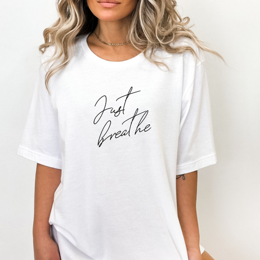 Just Breathe.   Our Tees are soft & Comfortable to help you feel cozy and relaxed. They come in several colours and true to fit sizes. (Go up a size for a more oversized, relaxed fit)  Unisex T-shirts - suitable for men and women.  Colours available - White, Black, Indigo Blue, Military Green, Sand, Natural, Navy, Red, or Grey Tee