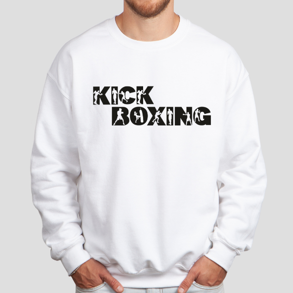 Kickboxing sweatshirts  Perfect workout or everday streetwear, that shows your love for the sport.  Details  Classic Unisex fit suitable for men or women Sizes S - XL (size chart below & on front page for your convenience Cotton / Poly blend - warm and cozy 6 great colours - Sand, White, Black, Grey, Pink or Navy Black or White text