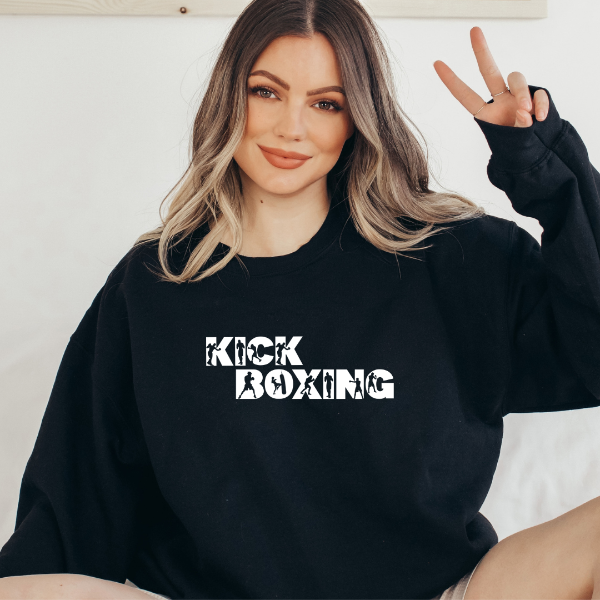 Kickboxing for ladies sweatshirts  A comfy sweatshirt that you can wear for workouts or just to show your love for the sport. Unisex garment for a relaxed fit. True to fit sizing. Size up for the oversized look.  Suitable for both men and women.  Design is available on T-shirt, sweatshirt and Hoodies