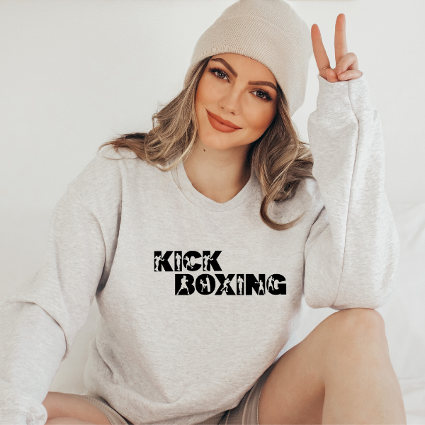 Kickboxing sweatshirts  Perfect workout or everday streetwear, that shows your love for the sport.  Details  Classic Unisex fit suitable for men or women Sizes S - XL (size chart below & on front page for your convenience Cotton / Poly blend - warm and cozy 6 great colours - Sand, White, Black, Grey, Pink or Navy Black or White text