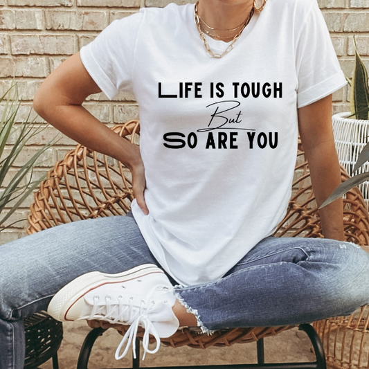 Life is tough but so are you  Our Tees are soft & Comfortable to help you feel cozy and relaxed. They come in several colours and true to fit sizes. (Go up a size for a more oversized, relaxed fit)  Unisex T-shirts - suitable for men and women.  Colours available - White, Black, Indigo Blue, Military Green, Sand, Natural, Navy, Red, or Grey Tee