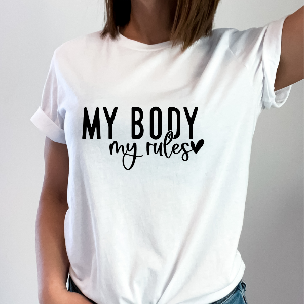 My Body my rules  Our Tees are soft & Comfortable to help you feel cozy and relaxed. They come in several colours and true to fit sizes. (Go up a size for a more oversized, relaxed fit)  Unisex T-shirts - suitable for men and women.