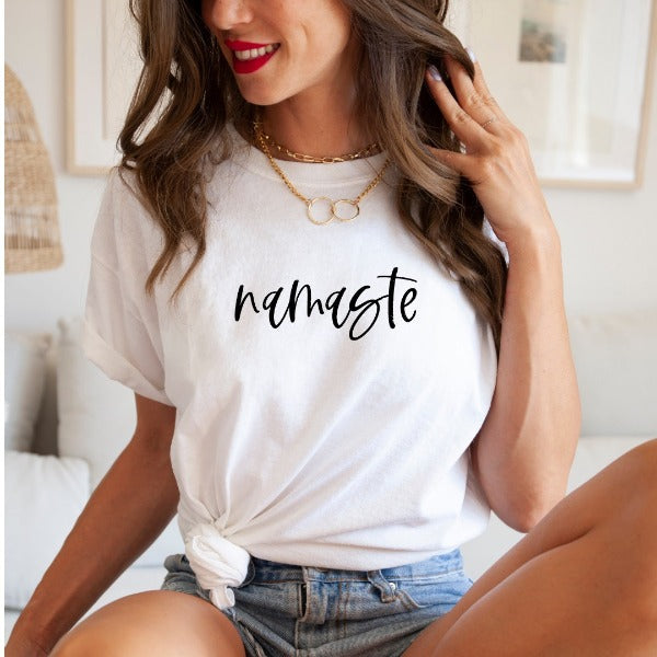 Namaste  Our Tees are soft & Comfortable to help you feel cozy and relaxed. They come in several colours and true to fit sizes. (Go up a size for a more oversized, relaxed fit)  Unisex T-shirts - suitable for men and women.