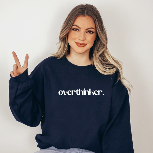 Overthinker sweatshirts (L)  Looking for a sweatshirt with an overthinker design, we've got a great selection of styles to choose from. Our options include sweatshirts, t-shirts and hoodies featuring a text-based design reading 'overthinker' 6 colours available in a soft Poly cotton blend.  Unisex sweatshirts for relaxed fit.