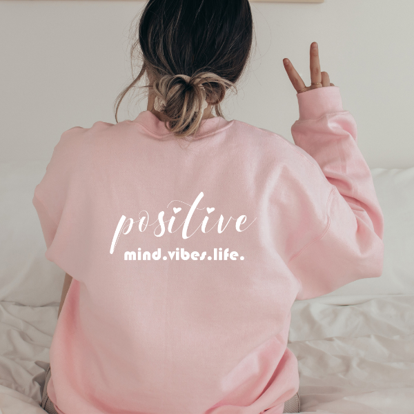 Positive mind. vibes. life sweatshirts   Design also available in T-shirts and Hoodies. Unisex sizing for relaxed fit.  6 colours - Sand, White, Black, Grey, Pink or Navy Crew neck sweatshirt