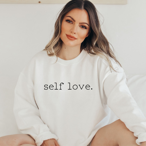 Self Love sweatshirts  Design also available in T-shirts and Hoodies. Unisex sizing for relaxed fit.  6 colours - Sand, White, Black, Grey, Pink or Navy Crew neck sweatshirt  Details • Classic Unisex fit • Sizes S - XL • 50% Cotton / 50% Polyester preshrunk fleece knit • 6 colours - Sand, White, Black, Grey, Pink, Navy