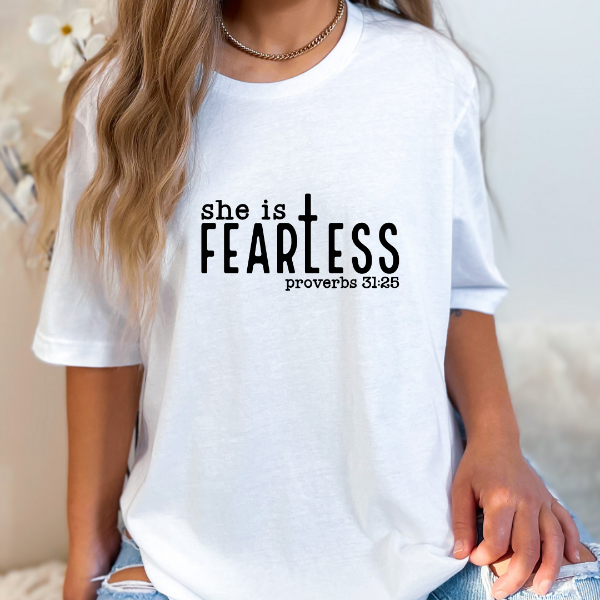 She is fearless  Our Tees are soft & Comfortable to help you feel cozy and relaxed. They come in several colours and true to fit sizes. (Go up a size for a more oversized, relaxed fit)  Unisex T-shirts - suitable for men and women.  Colours available - White, Black, Indigo Blue, Military Green, Sand, Natural, Navy, Red, or Grey Tee
