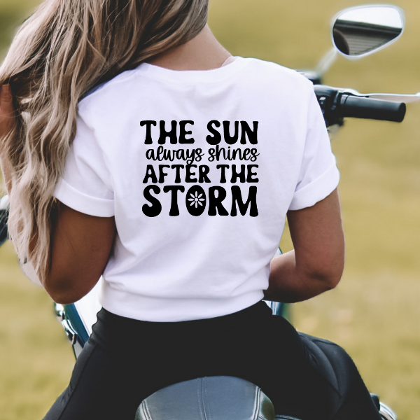 The sun always shines - after the storm  We have a great selection of t-shirts that promote faith, strength and positivity.  Our Tees are soft & Comfortable to help you feel cozy and relaxed. They come in several colours and true to fit sizes. (Go up a size for a more oversized, relaxed fit)  Unisex T-shirts - suitable for men and women.