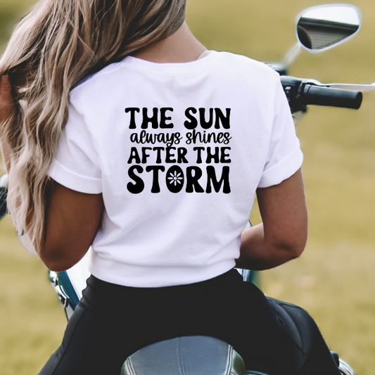 The sun always shines - after the storm  We have a great selection of t-shirts that promote faith, strength and positivity.  Our Tees are soft & Comfortable to help you feel cozy and relaxed. They come in several colours and true to fit sizes. (Go up a size for a more oversized, relaxed fit)  Unisex T-shirts - suitable for men and women.