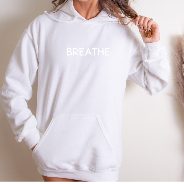 Breathe. Hoodie  These Hoodies are available to share awareness on Anxiety.  Our hoodies are soft & Comfortable to help you feel cozy and relaxed. They come in several colours and true to fit sizes. (Go up a size for a more oversized, relaxed fit)  Unisex Hoodie - suitable for men and women.  This design is also available on Tees and sweatshirts.