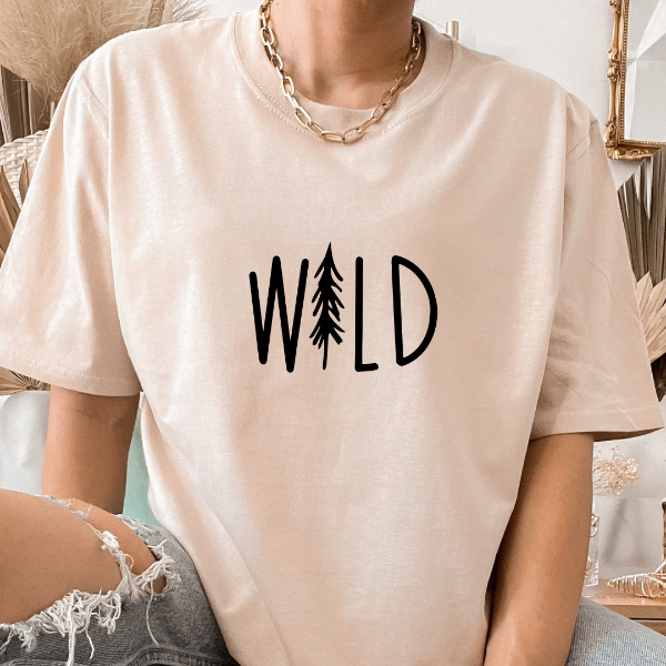 Wild  Our Tees are soft & Comfortable to help you feel cozy and relaxed. They come in several colours and true to fit sizes. (Go up a size for a more oversized, relaxed fit)  Unisex T-shirts - suitable for men and women.  Colours available - White, Black, Indigo Blue, Military Green, Sand, Natural, Navy, Red, or Grey Tee