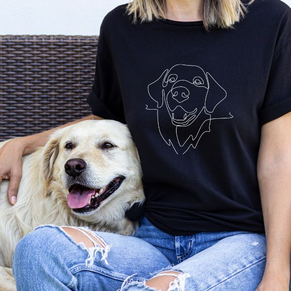 Labrador Dog sketch T-shirt  Our Tees are soft & Comfortable to help you feel cozy and relaxed. They come in several colours and true to fit sizes. (Go up a size for a more oversized, relaxed fit)  Unisex T-shirts - suitable for men and women.  Colours available - White, Black, Indigo Blue, Military Green, Sand, Natural, Navy, Red, or Grey Tee