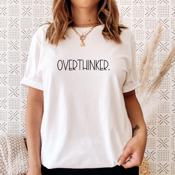 Over thinker (SH)  These T-shirts are for those that overthink everything!  Our Tees are soft & Comfortable to help you feel cozy and relaxed. They come in several colours and true to fit sizes.