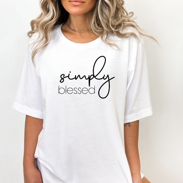 Simply Blessed  We have a great selection of t-shirts that promote faith, strength and positivity.  Our Tees are soft & Comfortable to help you feel cozy and relaxed. They come in several colours and true to fit sizes.