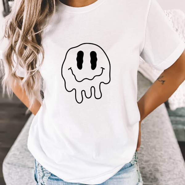 Smiley Drip  A great t-shirts with the fun design "Smiley drip" on it.  Our Tees are soft & Comfortable to help you feel cozy and relaxed. They come in several colours and true to fit sizes. (Go up a size for a more oversized, relaxed fit)  Unisex T-shirts - suitable for men and women.