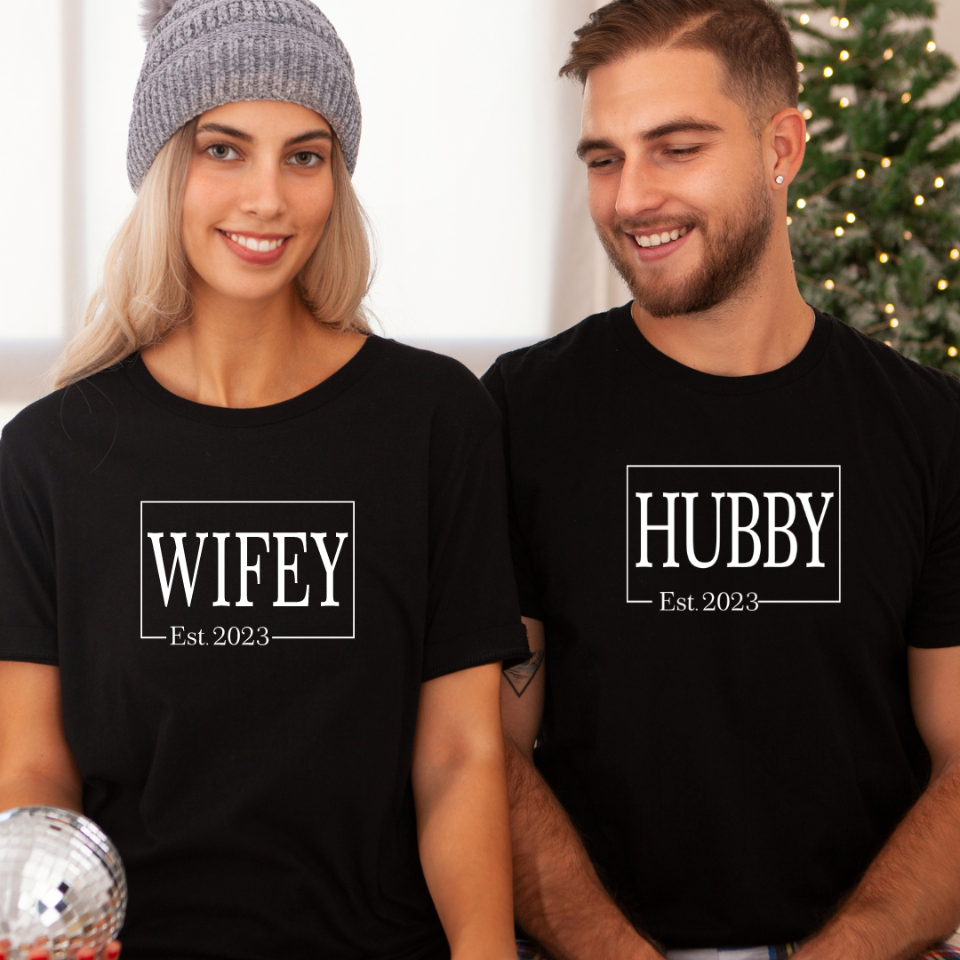 Wifey & Hubby T-shirts (Enter YOUR year) (set of 2) Framed design
